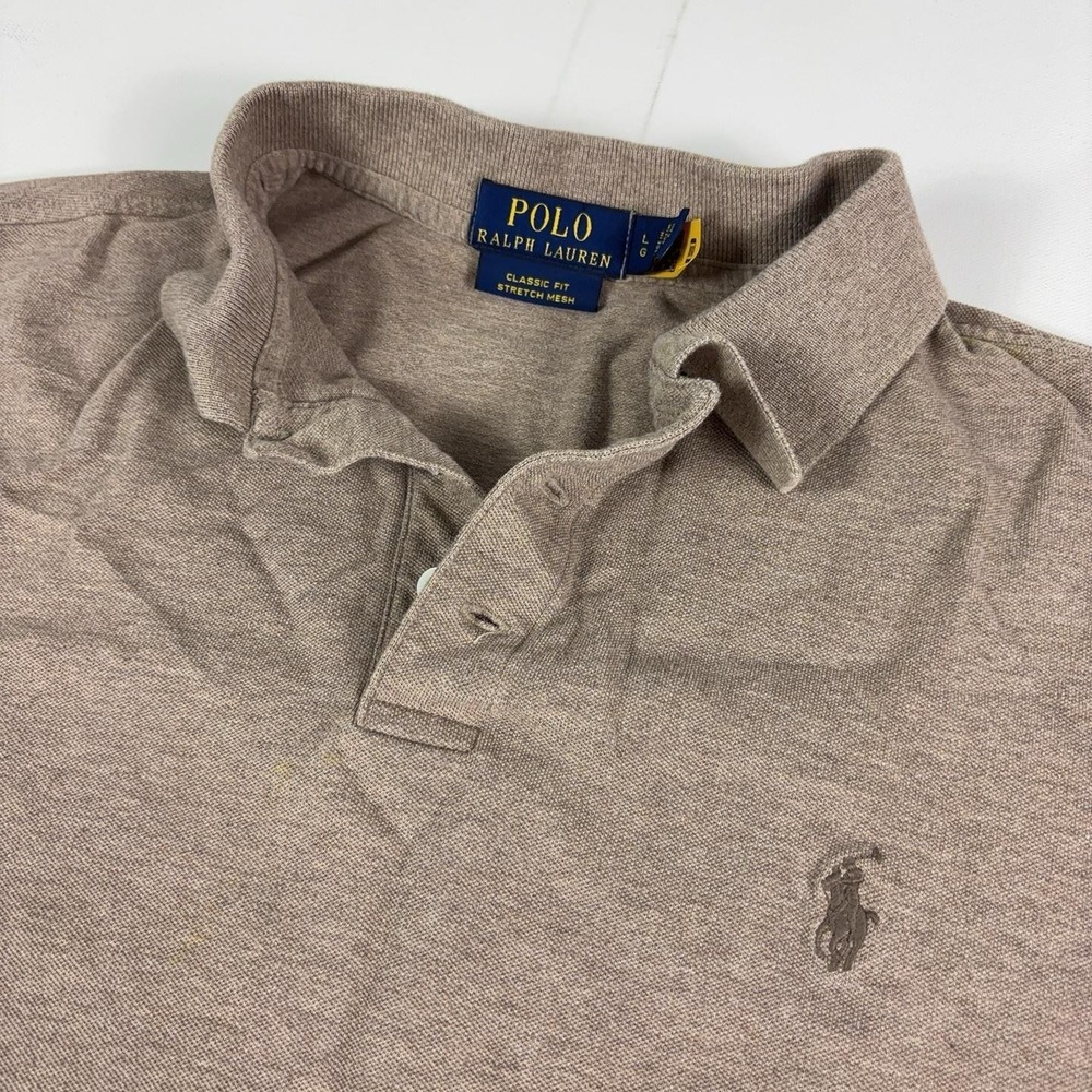 Polo Ralph Lauren Polo Shirt Mens L Beige Classic Fit Stretch Mesh Short Sleeve